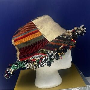 Hemp blend Festival Patchwork Wire Brim Bucket Hat